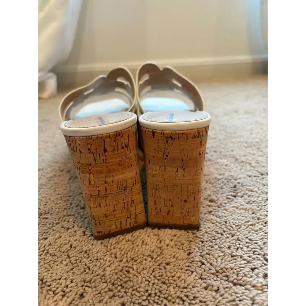 Sam Edelman Dev Platform Thick Heel Sandal Slip On Cork Sole Size 11 White